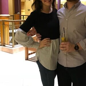 White House Black Market Black and White Pinstripe Blouse